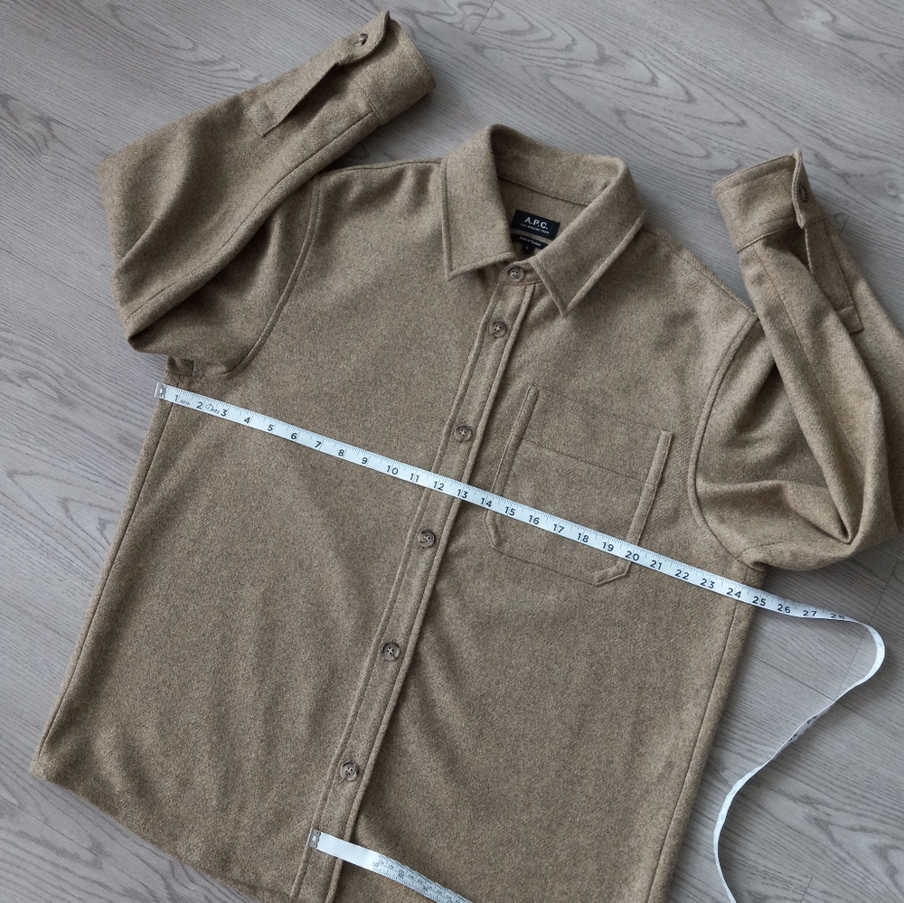 A.P.C. Men's Basile Wool Overshirt Shacket In Khaki Heather L - Picture 11 of 15